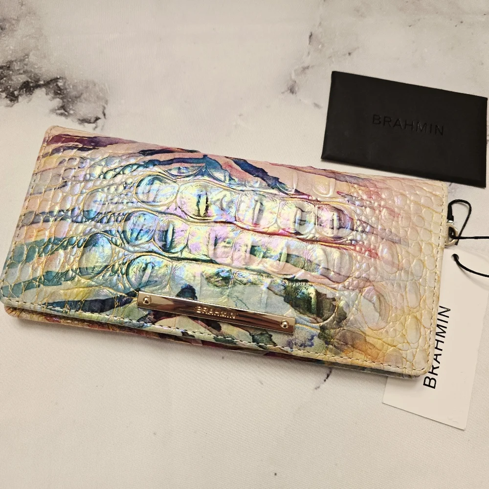 Brahmin Ady Bifold Wallet in Entice Ombre Melbourne Leather Pearlized Watercolor